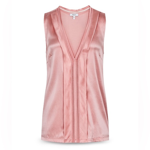 REISS Chelsea Trim Detail Silk Sleeveless Blouse in Pink - Picture 3 of 8
